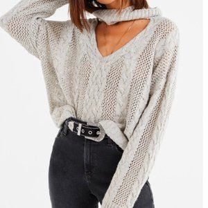 Urban Outfitters grey cable knit cut out sweater